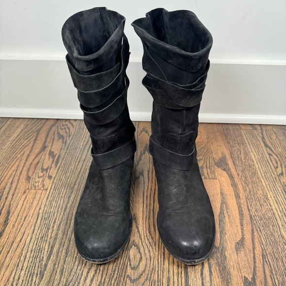 Eileen Fisher black suede mid calf pull on boots size 6.5 - Picture 2 of 8